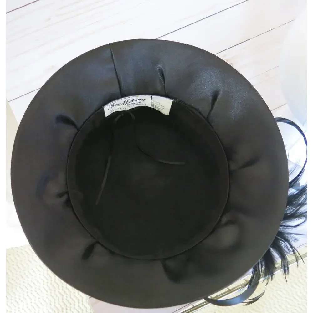 FINE MILLINERY Collection August Wool Hat  Feathers Black/Leopard Print Mob Wife